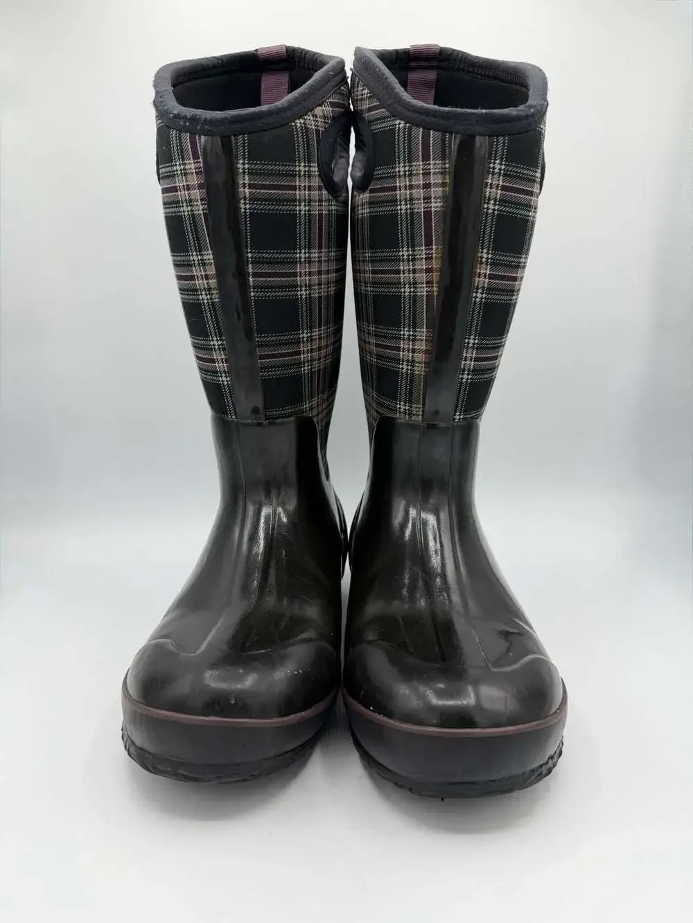 BOGS Classic Winter Plaid Tall Waterproof Boots Womens 8 Black Purple 71536